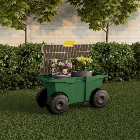 Nature Spring Garden Cart on Wheels, Storage Bin, Built-In Bench Seat, Interior Tool Tray, Rolls on Lawns and Dirt 854635RPQ